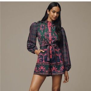 NWT ANTHROPOLOGIE FARM RIO GREEN AND PINK LONG SLEEVE ROMPER $188